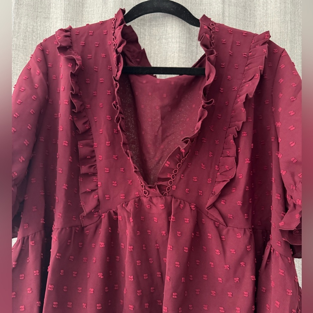 New SHEIN Burgundy Ruffle Blouse - Picture 3 of 4